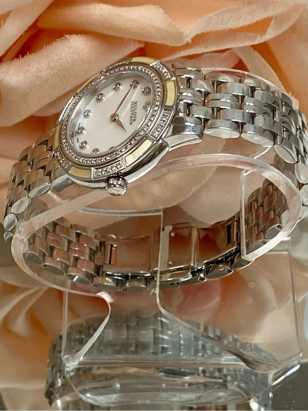 Bulova Accutron Pemberton Swiss Made Diamond Accented Bezel Dial Stainless Watch